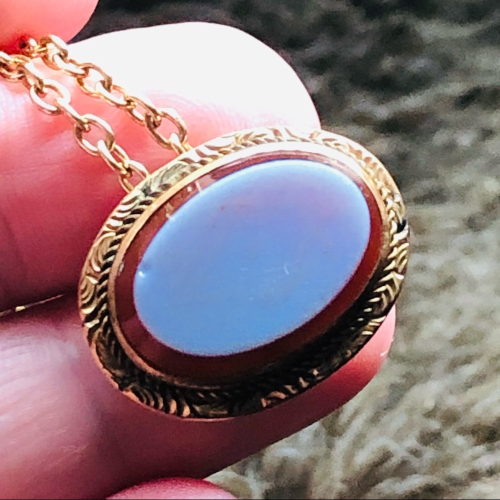 Vintage repurpose etched glass pendant on chain necklace